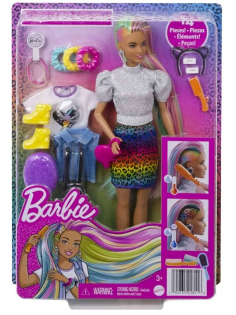 Barbie Leopard Rainbow Hair Doll With Silver Top