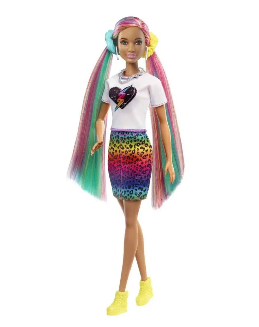 Barbie Leopard Rainbow Hair Doll With Silver Top