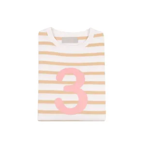 Bob & Blossom: Biscuit & White Breton Striped Pink Number 3 T-Shirt