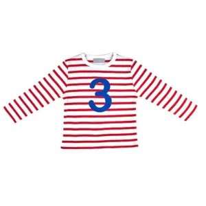Bob & Blossom: Red & White Breton Striped Number 3 T-Shirt