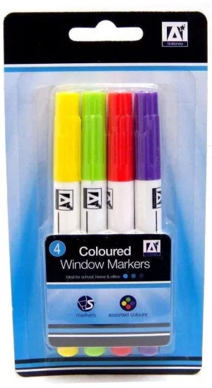 Coloured Window Marker Pens For Glass - 4 Pack