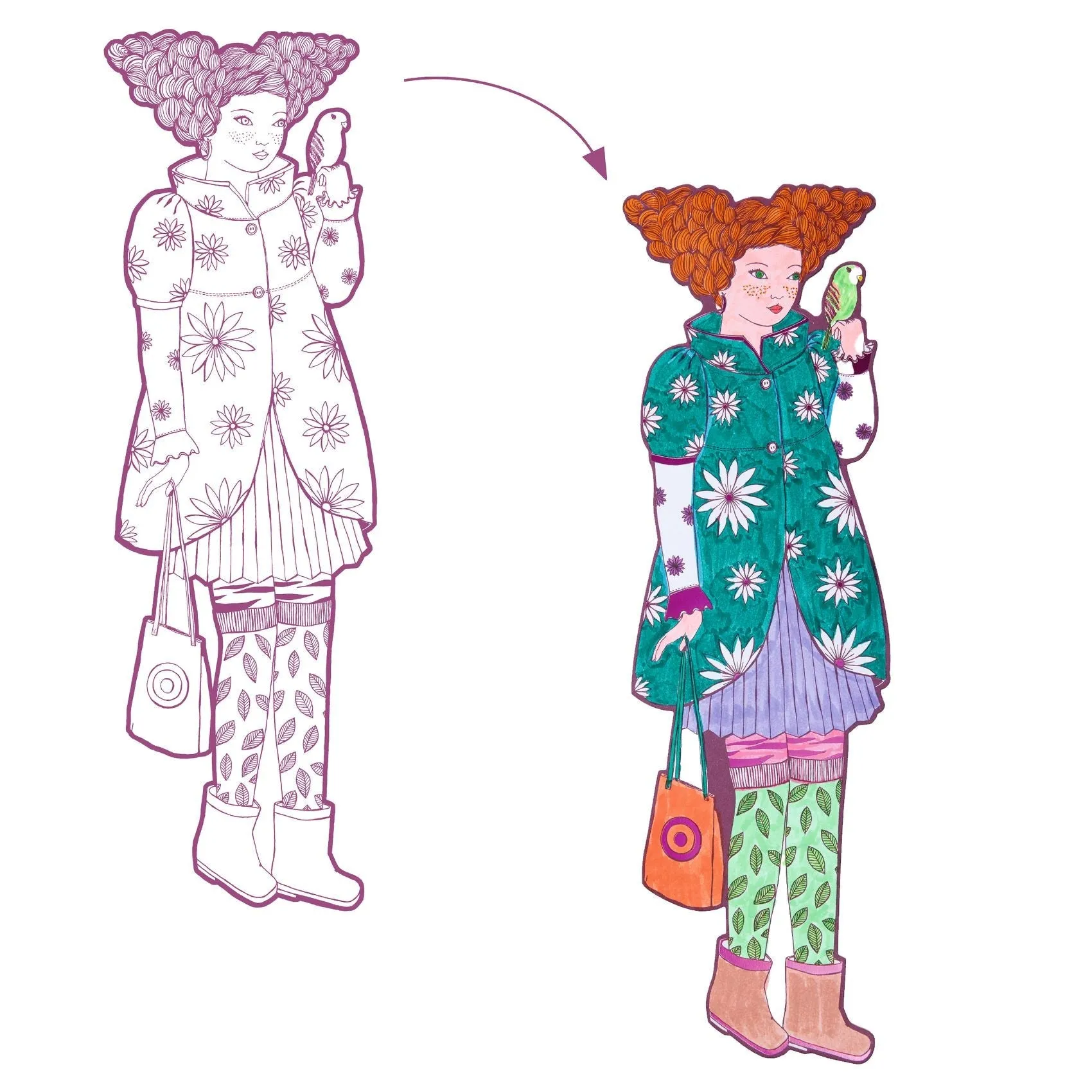Djeco: Les Demoiselles Colouring Silhouettes - Rosemary & Friends