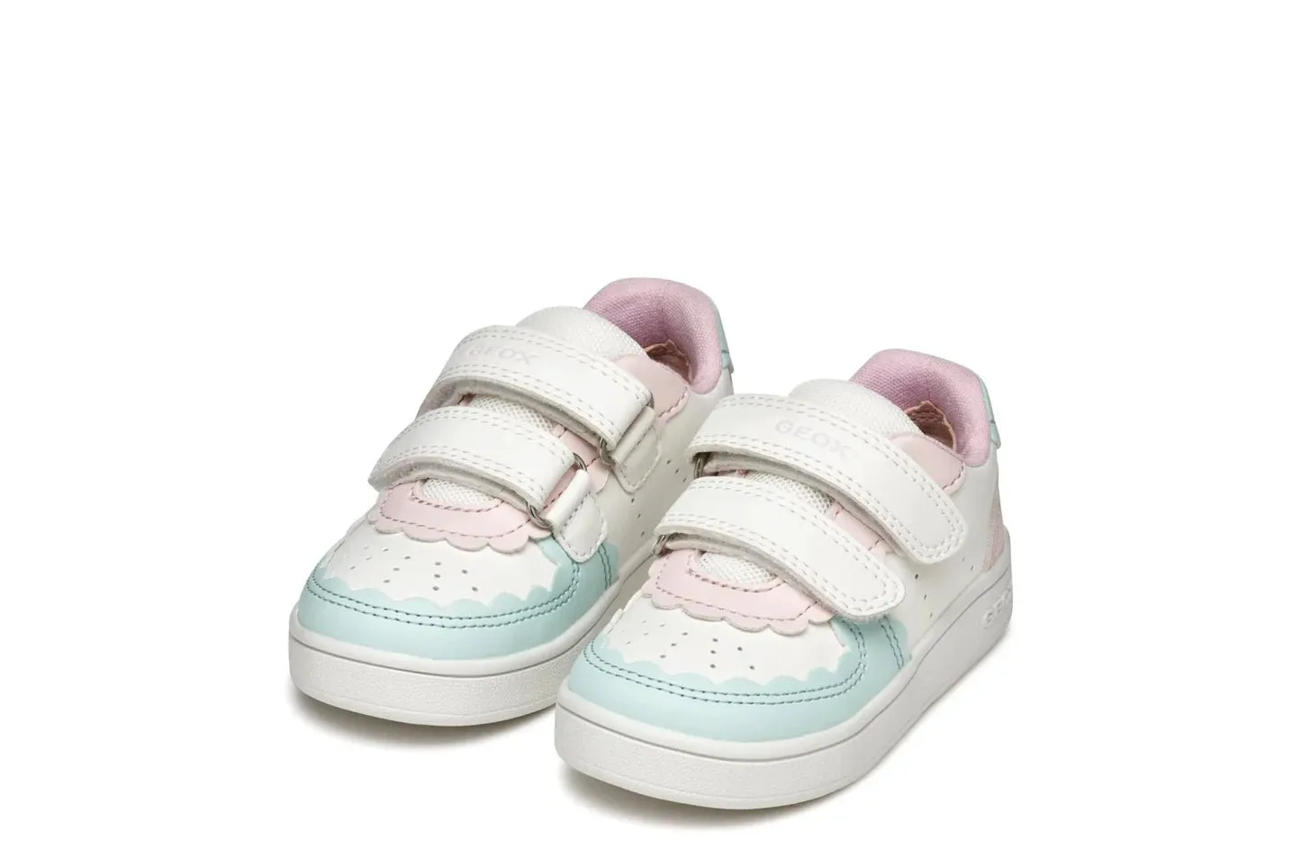 Geox: Eclyper Velcro Trainers- White / Aqua