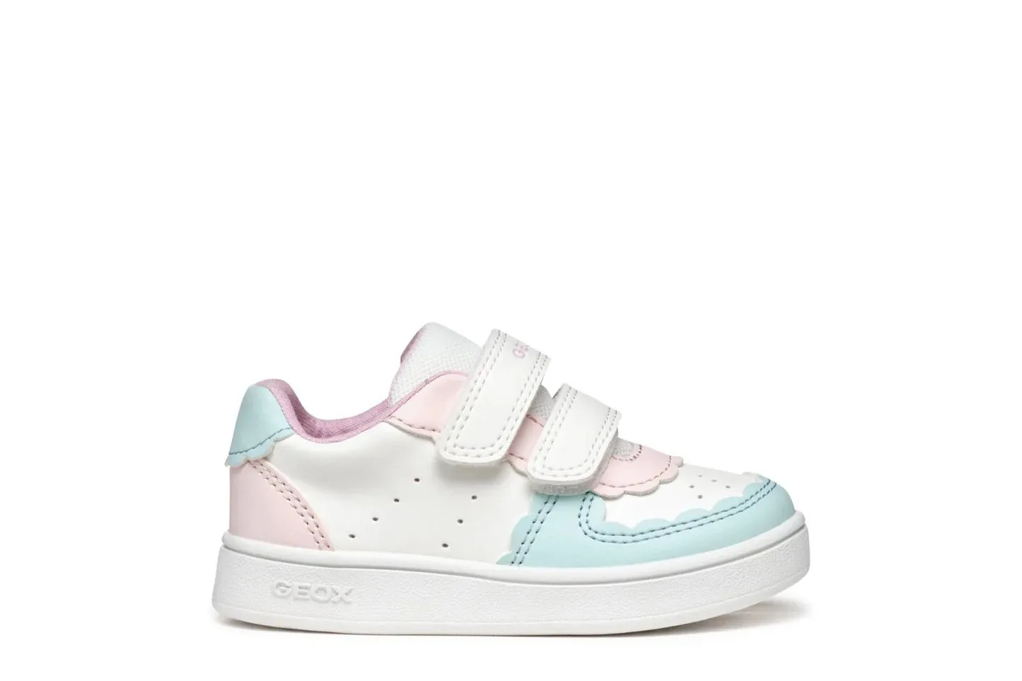 Geox: Eclyper Velcro Trainers- White / Aqua