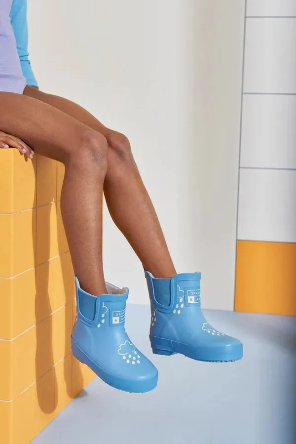 Grass & Air: Cornflower Blue Short Colour-Changing Kids Wellies