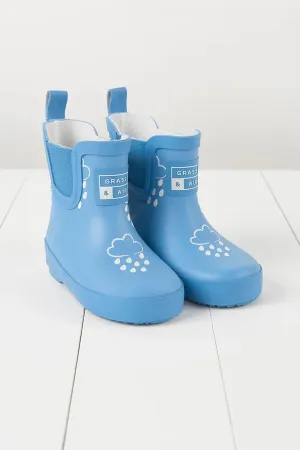 Grass & Air: Cornflower Blue Short Colour-Changing Kids Wellies