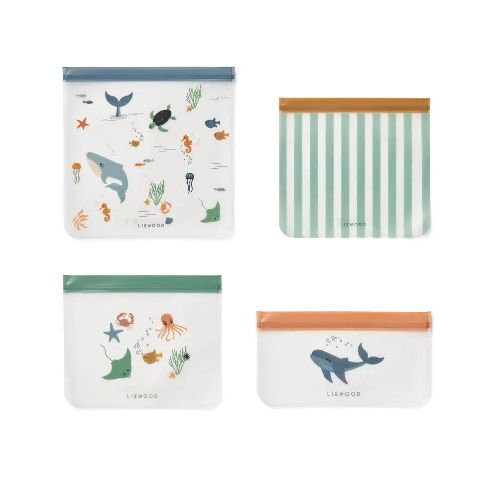 Liewood: Clive Reusable Travel/Storage Bags 4-Packs - Sea creature / Sandy