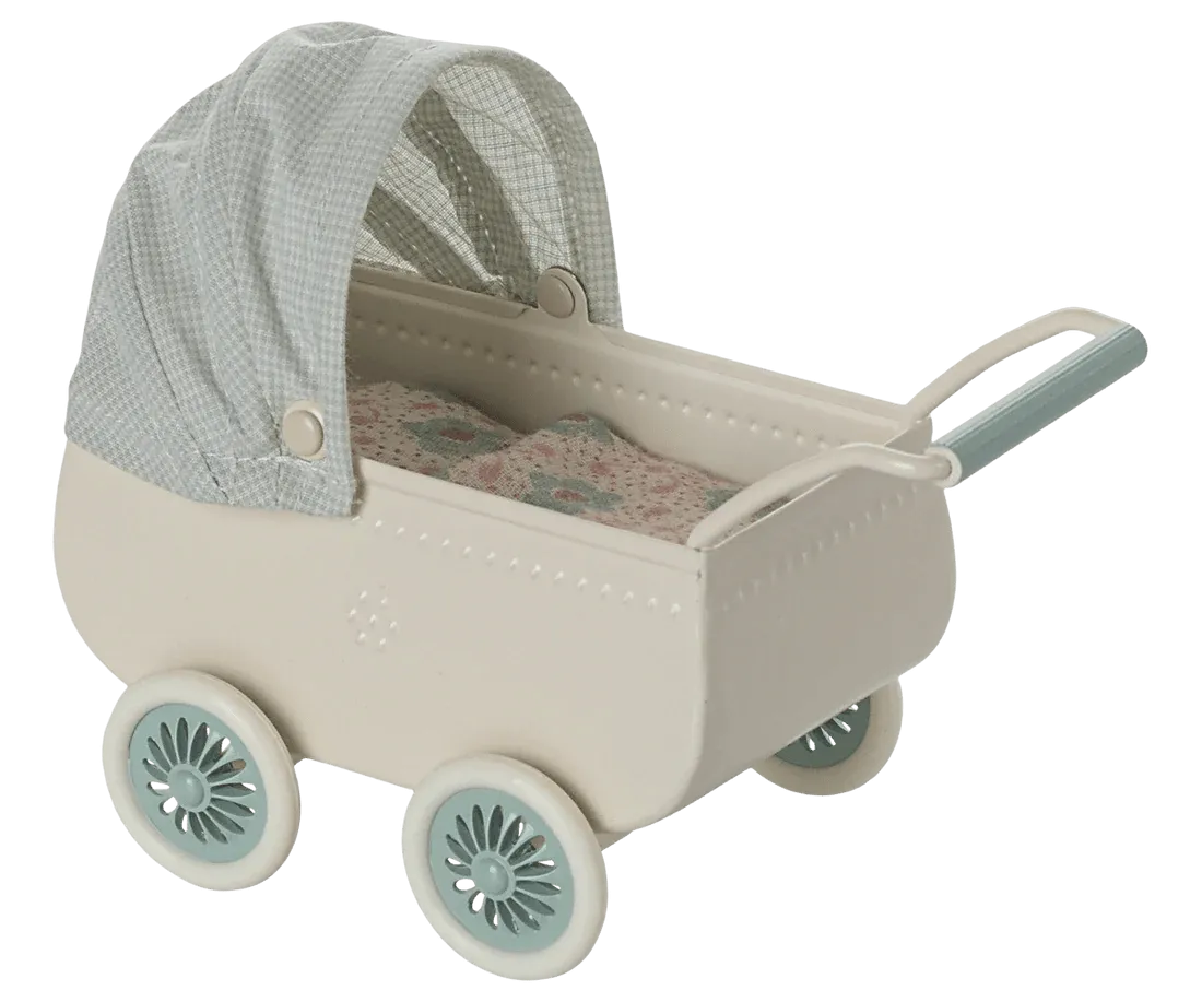 Maileg: Pram With Baby Mouse - Mint