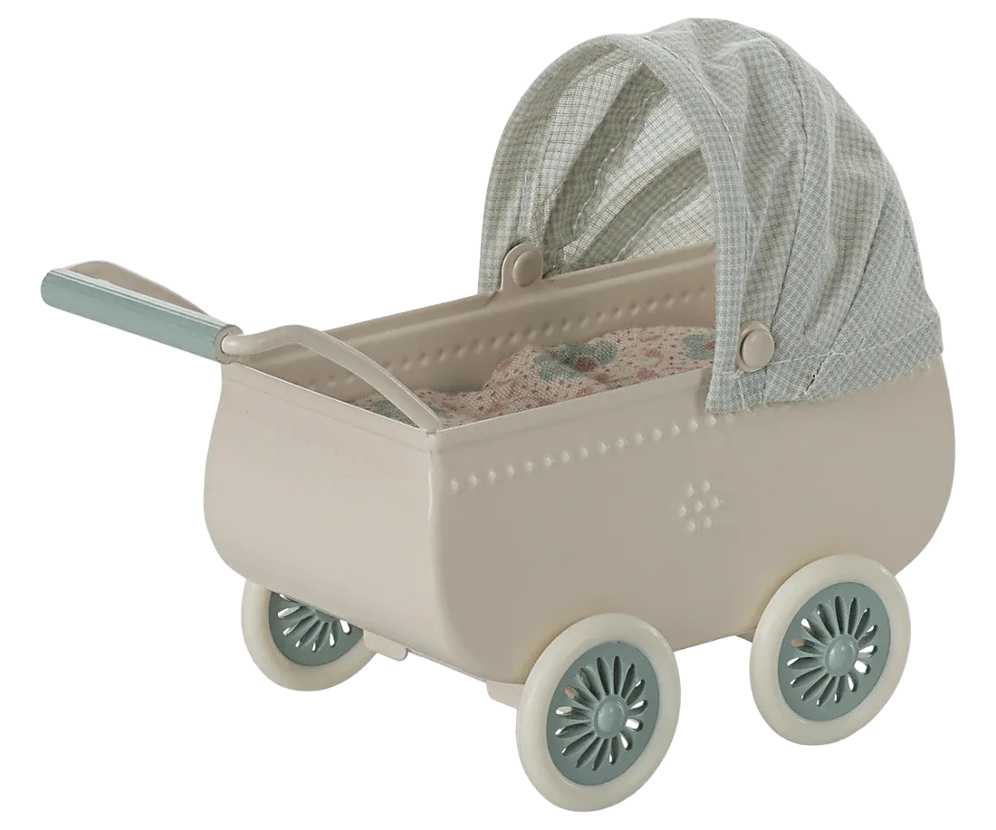 Maileg: Pram With Baby Mouse - Mint