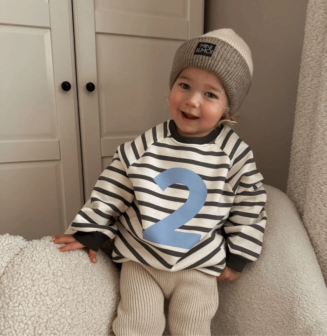 Mini   Moi: Oversized Number Sweater Blue / Charcoal
