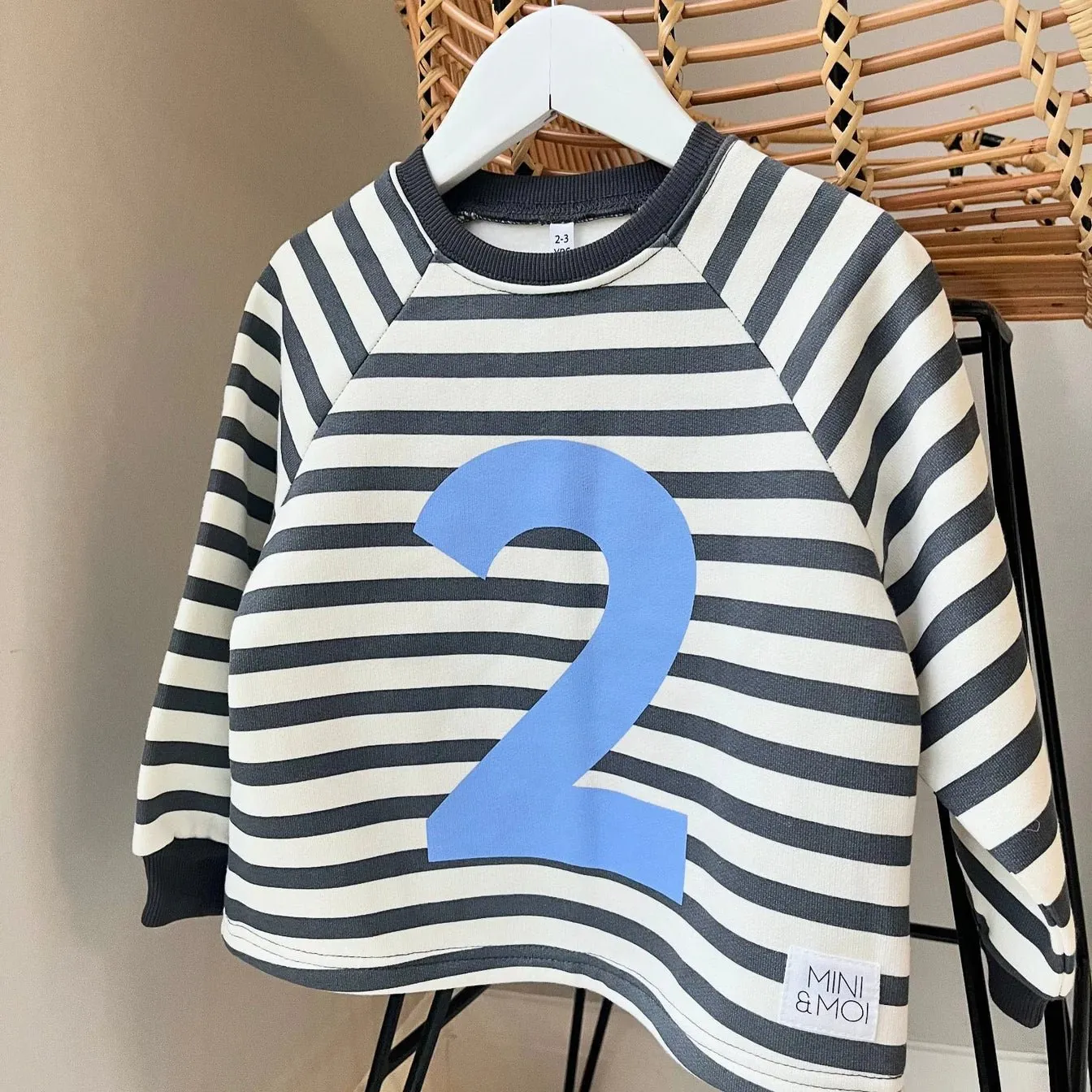 Mini   Moi: Oversized Number Sweater Blue / Charcoal