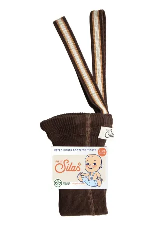 Silly Silas: Retro Ribbed Footless Tights - Chocolate Brown Stripes
