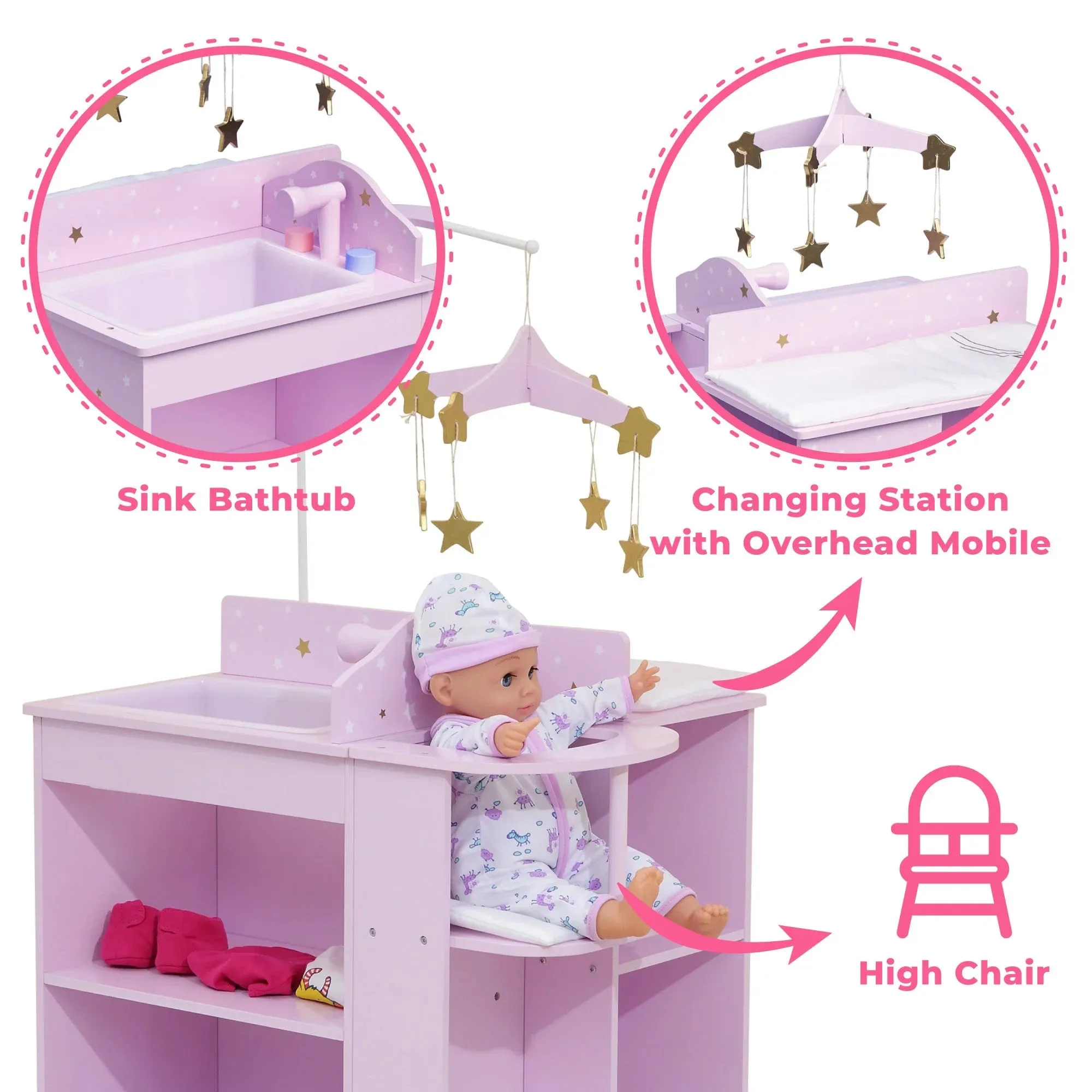 Teamson USA Olivia's Little World Twinkle Stars Princess 4-in-1 Baby Doll Furniture