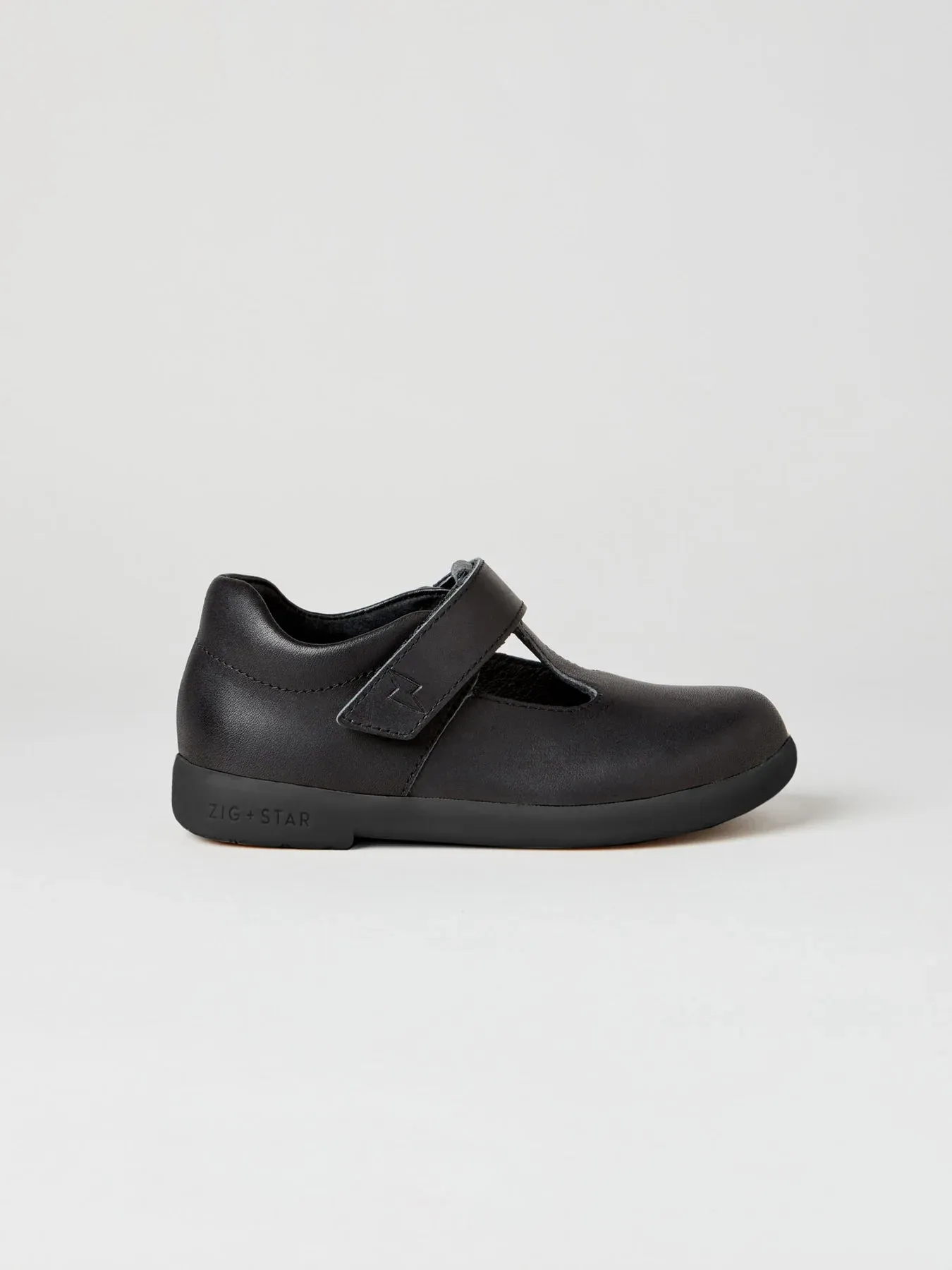 Zig & Star: Astro Girls School Shoes with Black  - Black Leather