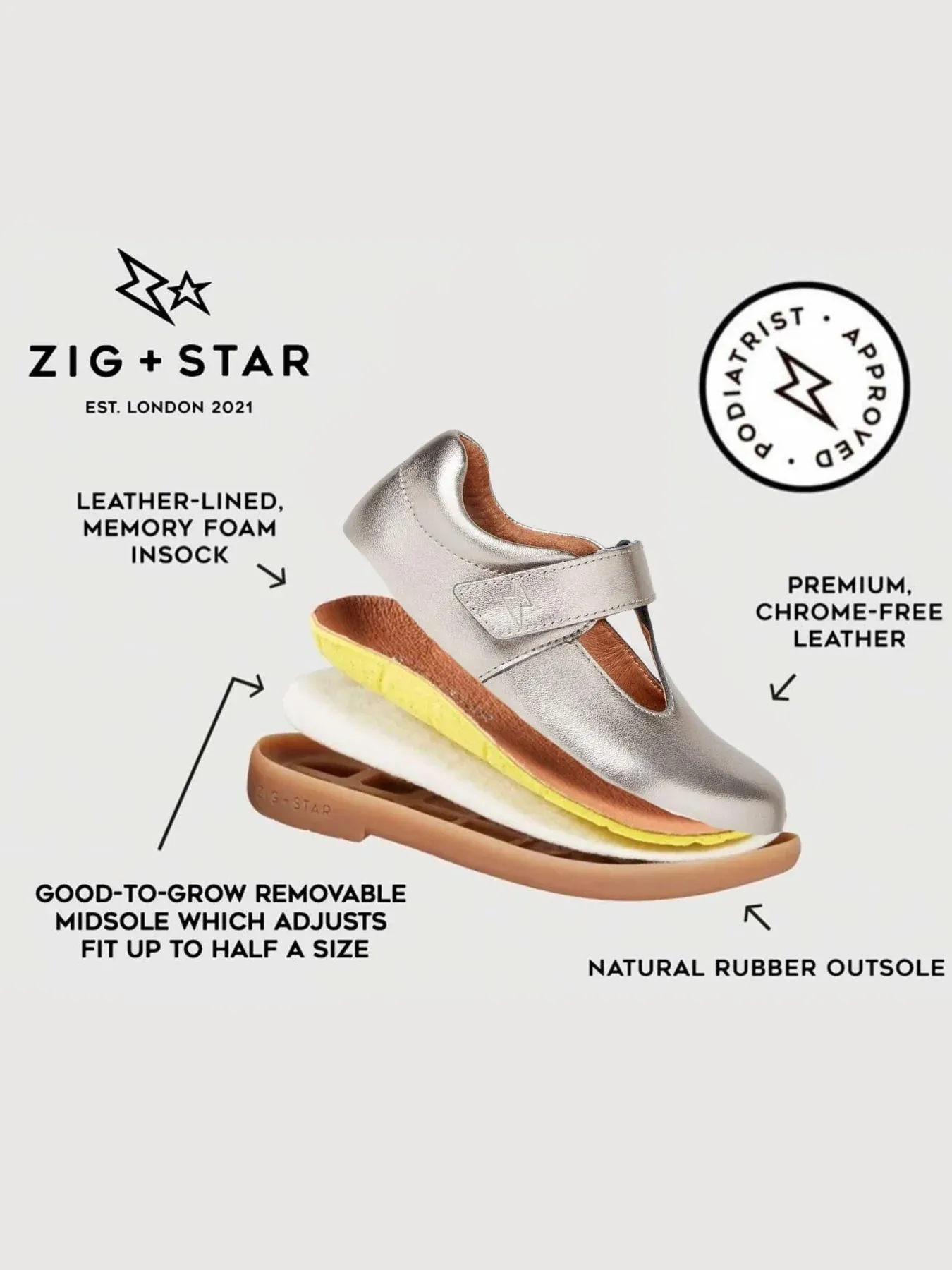 Zig & Star: Astro Girls School Shoes with Black  - Black Leather
