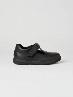 Zig & Star: Astro Girls School Shoes with Black  - Black Leather