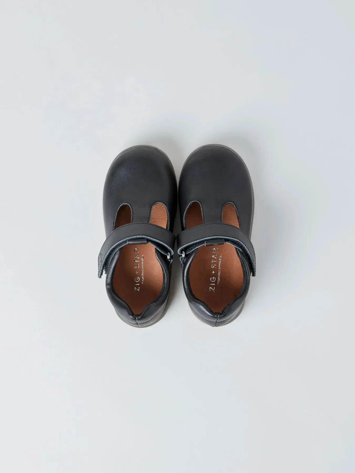 Zig & Star: Astro Girls School Shoes with Black  - Black Leather